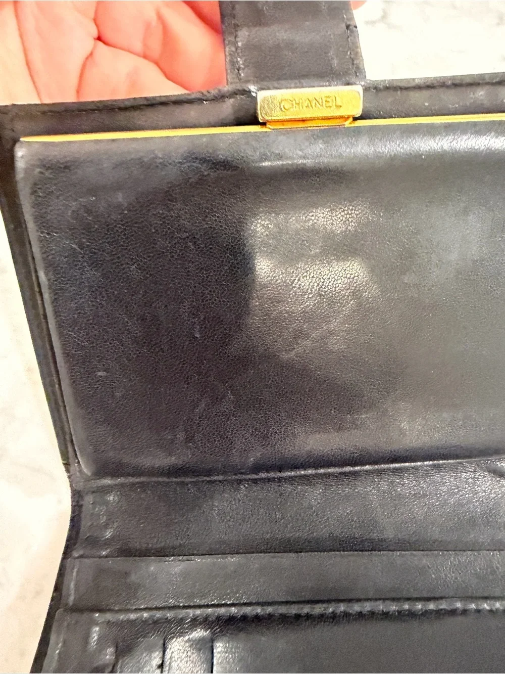 CHANEL Black Patent Leather CC Logo Wallet